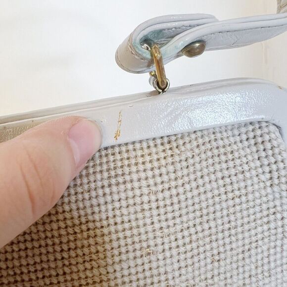 Vintage 1950s Floral Needlepoint Beige Handbag Shoulder Bag Purse - Picture 8 of 8